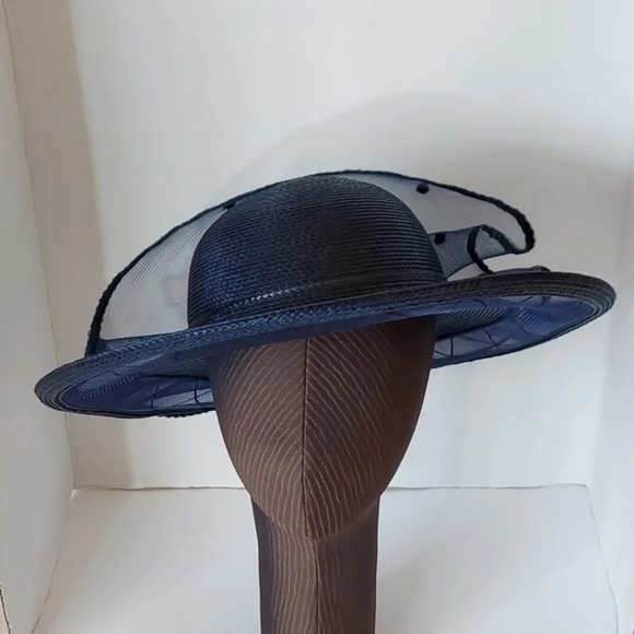Kentucky‎ Derby Vintage Lord & Taylor Navy Blue Olefin Wide Brim Hat main image 5